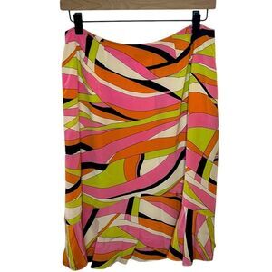 Talbots Pure Silk Midi Skirt Size 10 Multicolor Abstract Print Lined Boho Retro